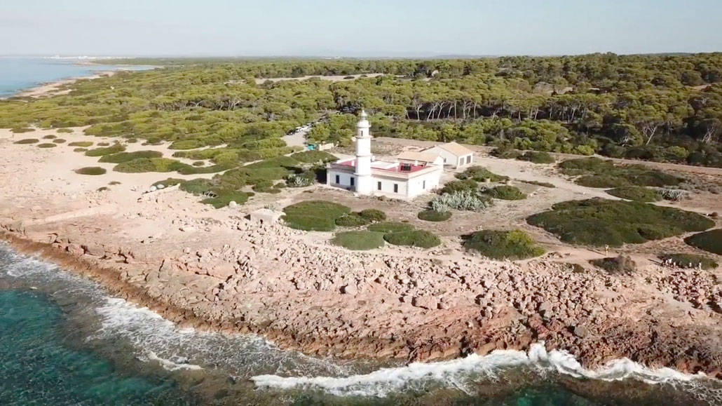 Ses Salines lighthouse seen from the air